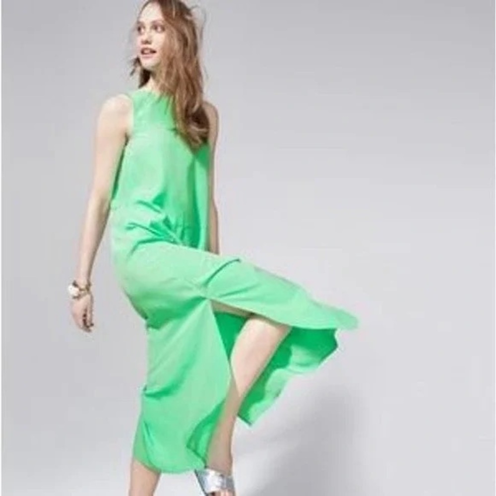Lime green J Crew satin Midi-dress